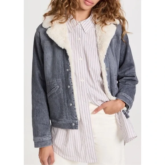 MOTHER Off The Grid Sherpa Denim Bomber Jacket Size Small Uncommon Ground